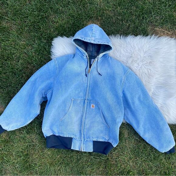 VTG Carhartt Denim Jacket Blanket Lined Mens ASAP Rocky XL - Picture 2 of 10